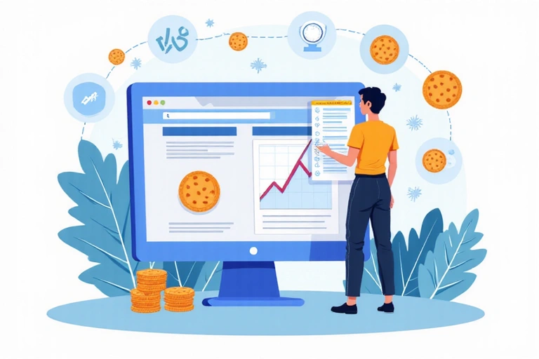 Illustration of a person analyzing website data and analytics